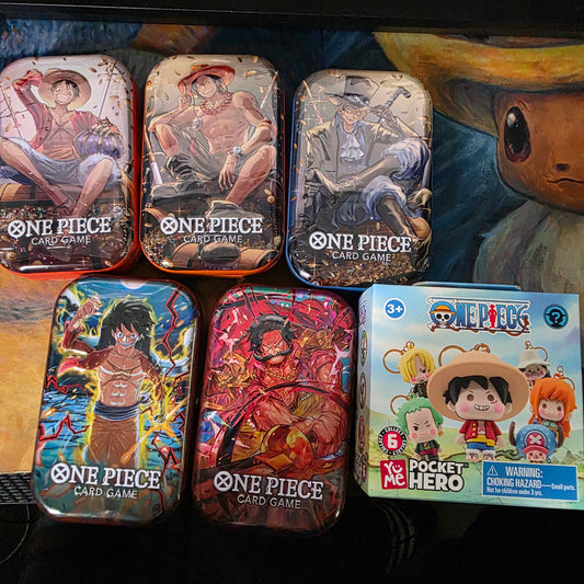 OP Tin Pack Set Vol. 1 & 2 (5 sealed TINS) & keychain